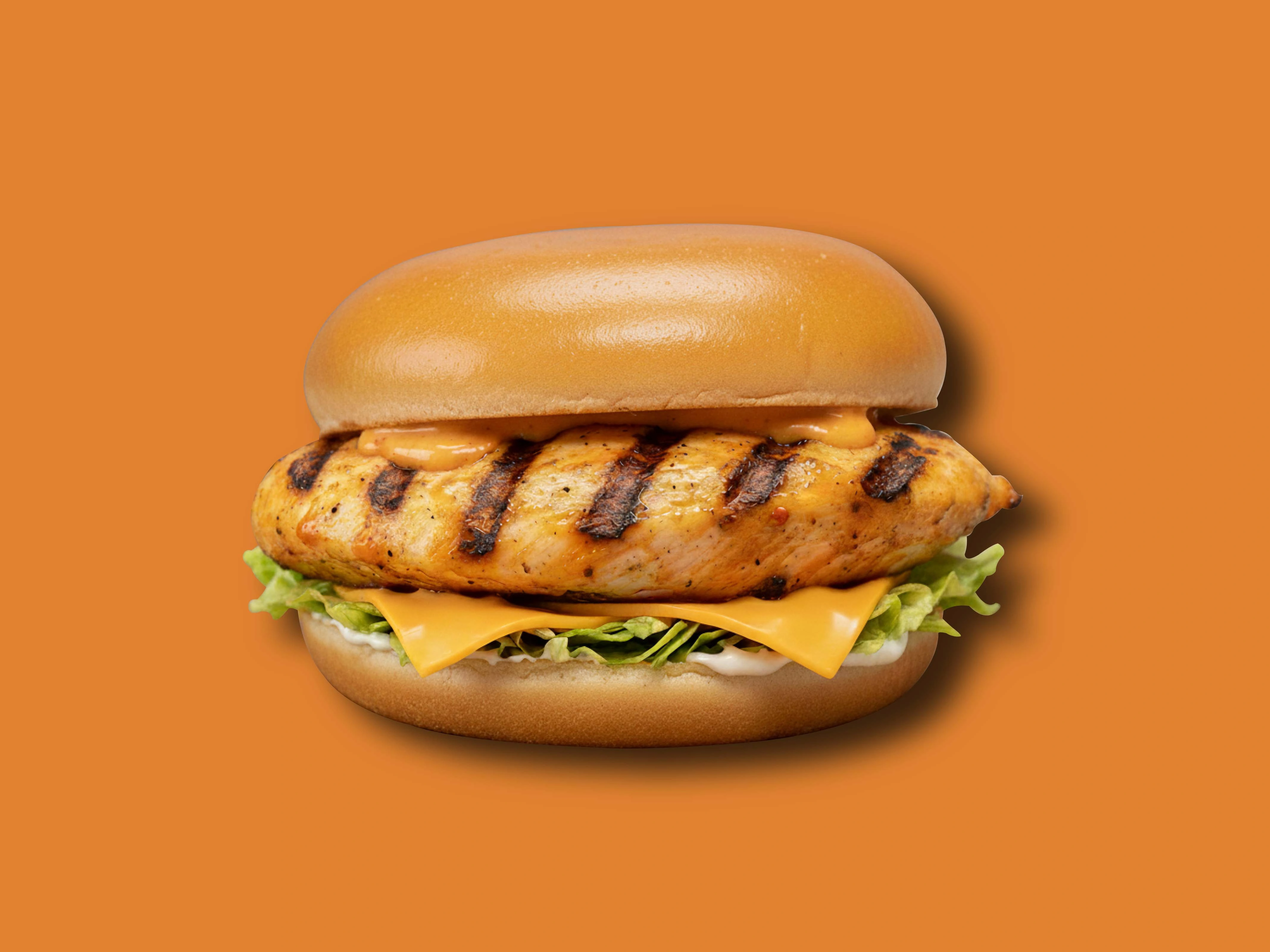 Flame grilled chicken fillet burger